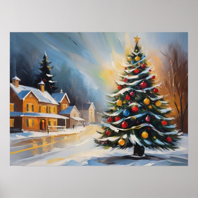 Festliche Schneehütten mit Weihnachtsbaum Poster (Vorne)