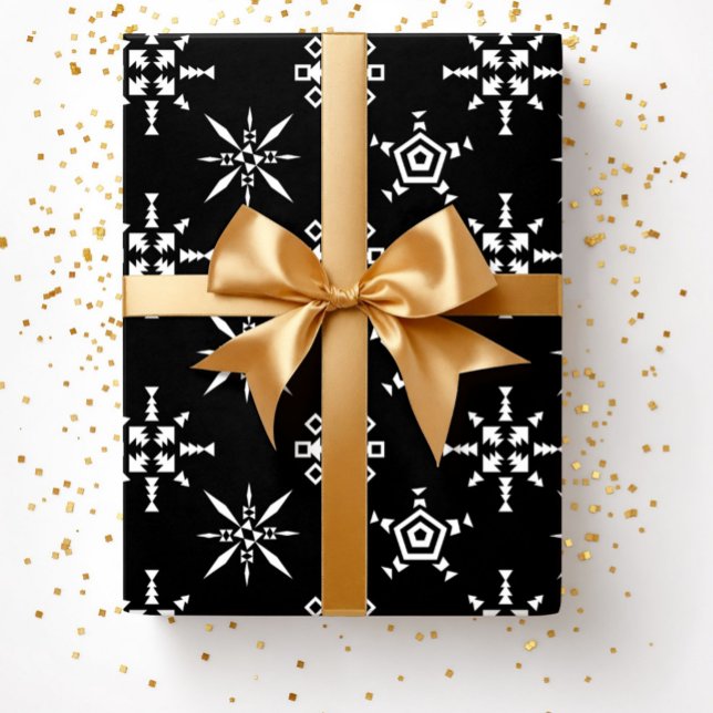 Festliche Schwarze Winter Snowflake Muster Weihnac Geschenkpapier (Black Festive Christmas Winter Snowflake Pattern Wrapping Paper)