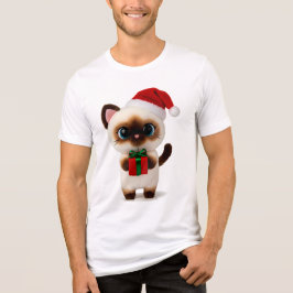 Festliche siamesische Katze mit Weihnachtsmannmütz Tri-Blend Shirt