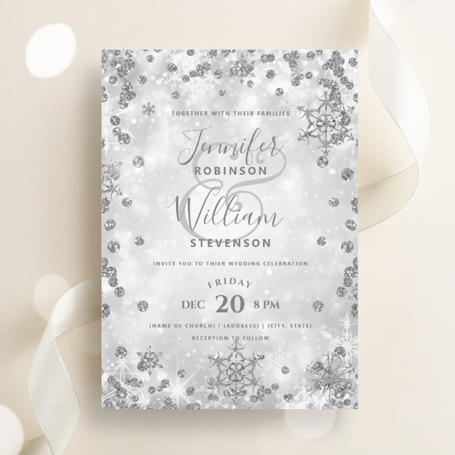 Festliche Silver SPARKLE Hochzeit im Winter Einladung (Festive Silver SPARKLE Elegant Winter Wedding Invitation)