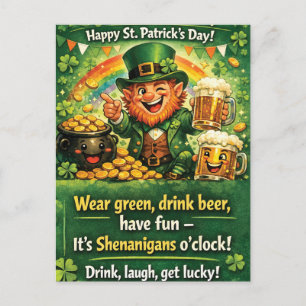 Festliche St. Patrick's Day Grußkarte mit Kobold Postkarte