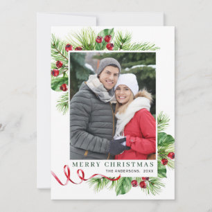 Festliche Stechpalmen-Weihnachtsgrüße 2 Foto Feiertagskarte