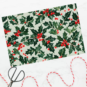 Festliche Stechpalmenblätter und -beeren Weihnacht Seidenpapier