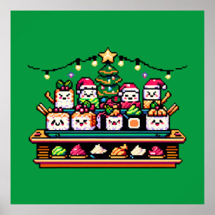 Festliche Sushi Weihnachtsbaum - Niedliche Pixel A Poster