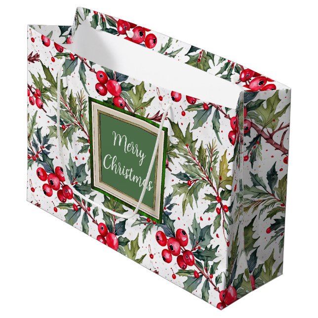 Festliche Taschen aus Holly Botanical Medium Gesch Große Geschenktüte (Vorderseite Schrägansicht)