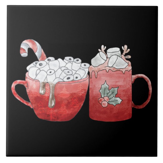 Festliche Tasse mit Marshmallows Fliese (Vorderseite)