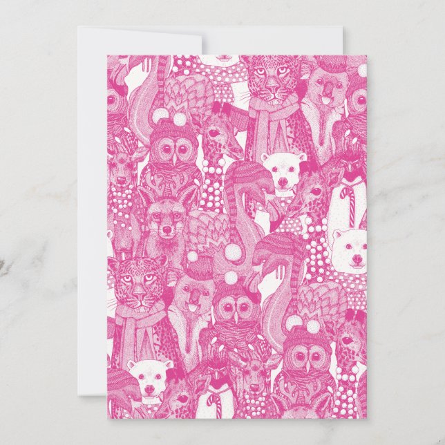 festliche Tiere rosa Feiertagskarte (Vorderseite)