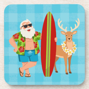 Festliche Tropen Hawaiianischer Urlaub Santa Surf Getränkeuntersetzer
