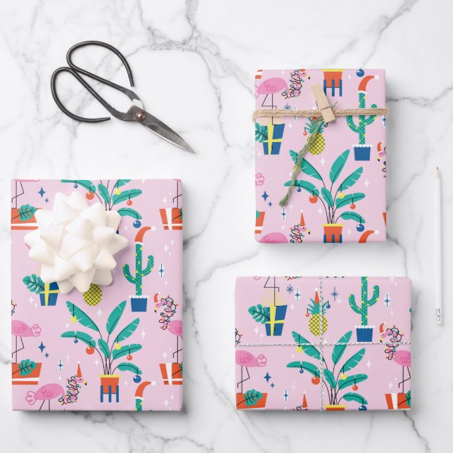 Festliche tropische Weihnachtsmuster Geschenkpapier Set (Vorderseite)