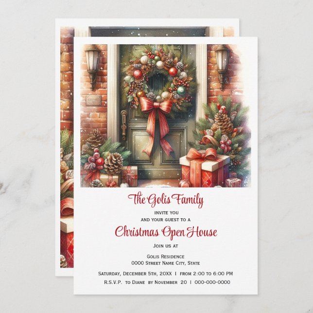 Festliche Tür Weihnachtshaus Einladung (Vorne/Hinten)
