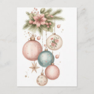 Festliche und elegante Pastell-Weihnachtskugeln Postkarte