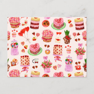 Festliche Valentinstag Süßigkeiten, Kuchen und Des Postkarte