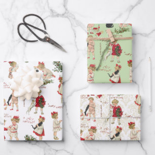 Festliche Vintage Kinder & Weihnachtsgrüße Geschenkpapier Set