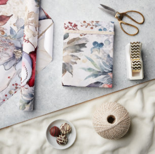 Festliche Vintage-Schneemann- & Weihnachtsflorals Geschenkpapier