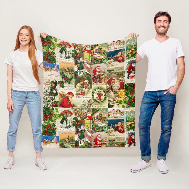 Festliche Vintage Viktorianische Weihnachtsfeier Fleecedecke (Beispiel)