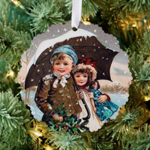festliche vintage Weihnachten Text hinzufügen Kind Ornament Karte