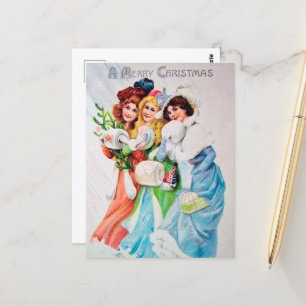 festliche vintage Weihnachtsdamen Feiertags-Postka Postkarte