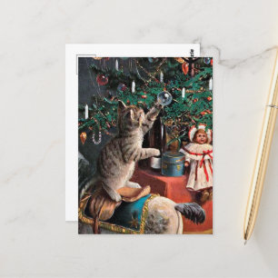 festliche vintage Weihnachtskatze Urlaub Postkarte