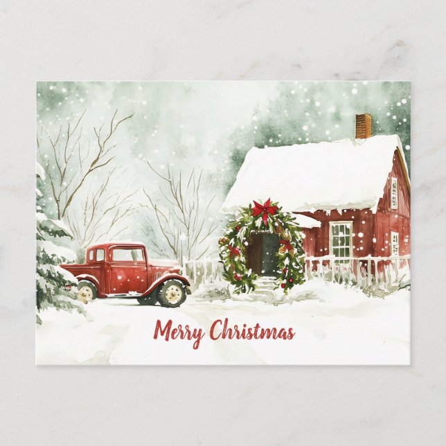 Festliche Vintage Weihnachtslandschaft Postkarte (Vorderseite)