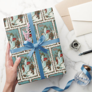 festliche vintage Weihnachtsmann Schneemann geflie Geschenkpapier