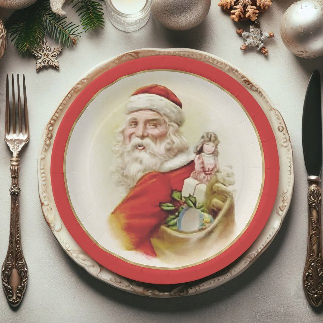 Festliche Vintage Weihnachtszeitschriften Teller (Christmas paper plates, Santa Claus Xmas paper plates)