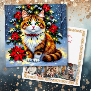 Festliche Volkskunst-Katze mit Familienfotos indiv Feiertagskarte