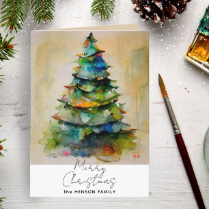 Festliche Wasserfarbe-Christbaum-künstlerische Zei Feiertagskarte