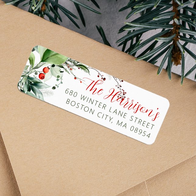 Festliche Wasserfarbe-Grün-Weihnachts-Adresse (Festive Watercolor Greenery Christmas Label)