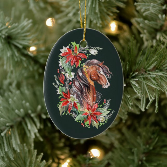Festliche Wasserfarbe Pferd Reittiere Weihnachten Keramik Ornament (Baum)
