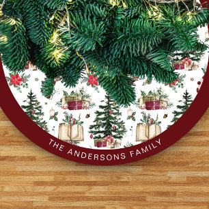 Festliche Wasserfarbe Weihnachtsbaum & Geschenkbox Fleece Weihnachtsbaumdecke
