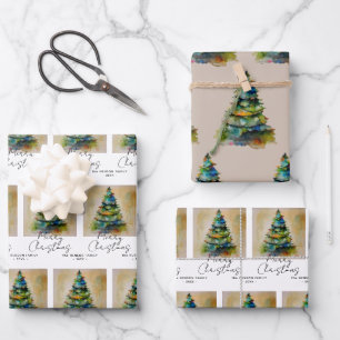Festliche Wasserfarbe Weihnachtsbaum künstlerische Geschenkpapier Set