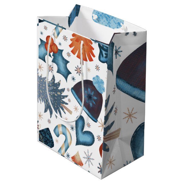 Festliche Wasserfarbe Winterweihnachtsmuster Mittlere Geschenktüte (Rückseite Schrägansicht)
