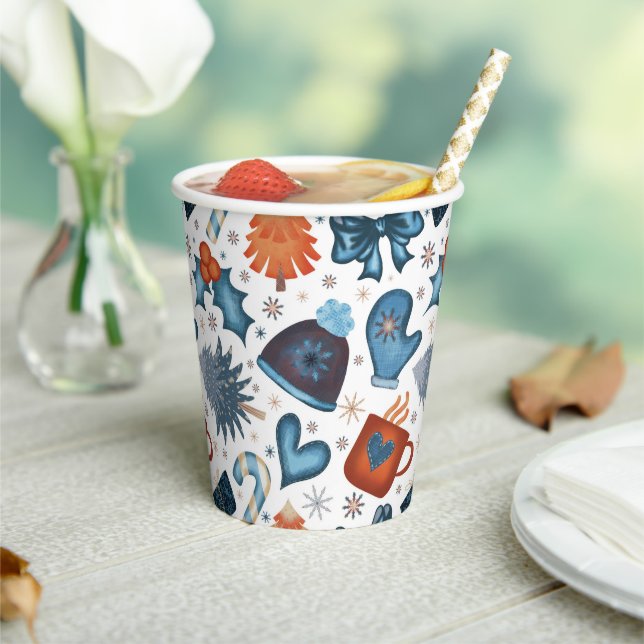 Festliche Wasserfarbe Winterweihnachtsmuster Pappbecher (In Situ)
