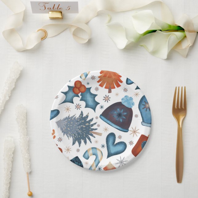 Festliche Wasserfarbe Winterweihnachtsmuster Pappteller (Hochzeit)