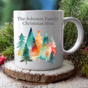 Festliche Wasserfarben-Wald-Weihnachtsbäume-Famili Kaffeetasse