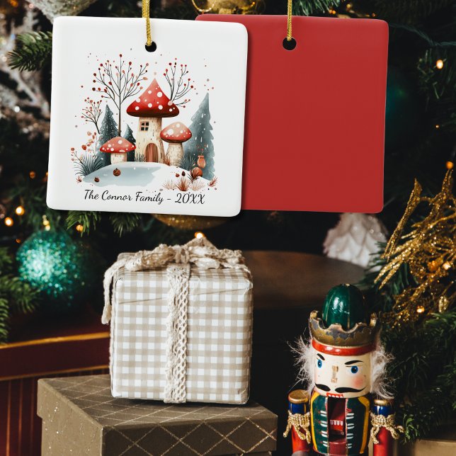 Festliche Wasserfarben Winterwald-Pilze Keramikornament (Von Creator hochgeladen)