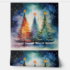 Festliche Watercolor-Winterbäume Texturiert Tapete