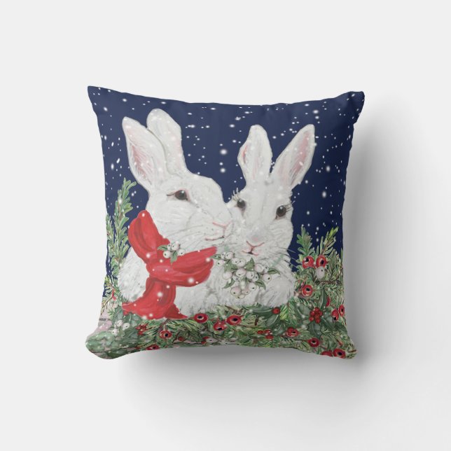 Festliche Weihnachten Bunny Rabbit Art Winterurlau Kissen (Vorderseite)