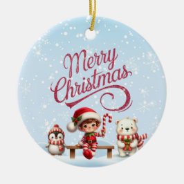 Festliche Weihnachten mit Elf, Pinguin Einladung Keramik Ornament