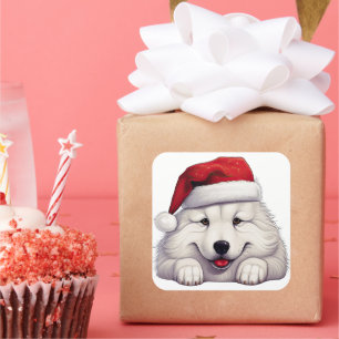Festliche Weihnachten Samoyed Quadratischer Aufkleber