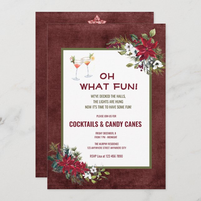 Festliche Weihnachten Wasserfarbe Cocktail Party I Einladung (Vorne/Hinten)