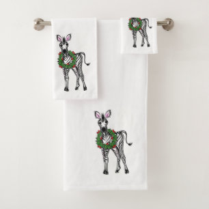 Festliche Weihnachts-Zebra-Illustration, Stechpalm Badhandtuch Set