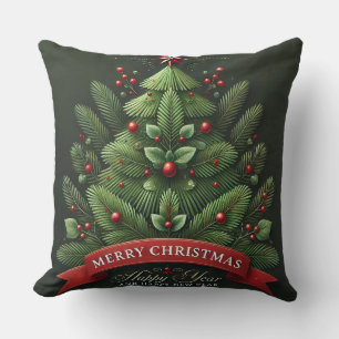 Festliche Weihnachtsbaum-Illustration Kissen