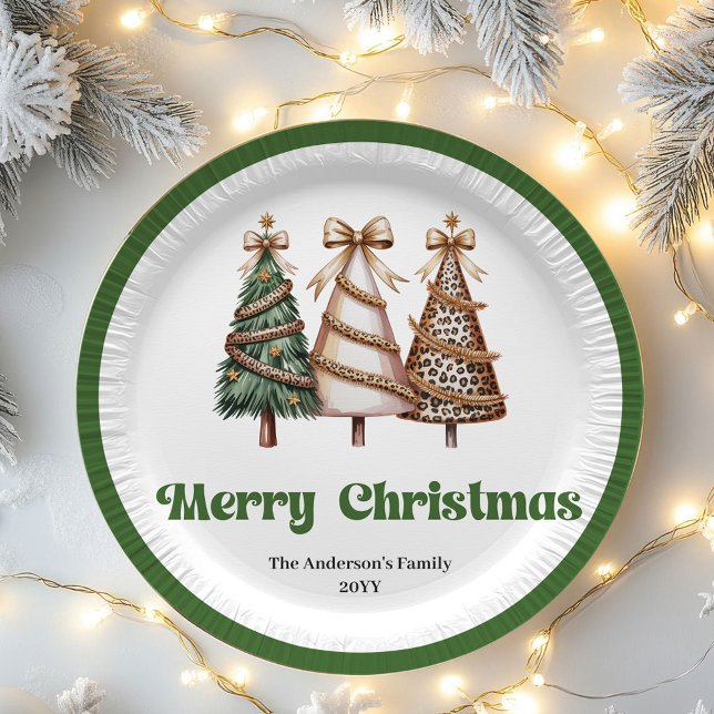 Festliche Weihnachtsbaum-Teller editierbar persona Pappteller (Festive Christmas Tree Editable Custom Name Paper Plates)
