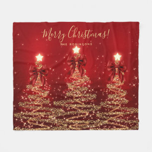 Festliche Weihnachtsbäume Gold Rot mit Schleifen Fleecedecke