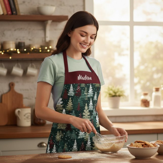 Festliche Weihnachtsbäume Personalisierter Name Schürze (Von Creator hochgeladen)