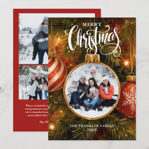 Festliche Weihnachtsbaumkugeln 4-Foto-Collage Feiertagskarte