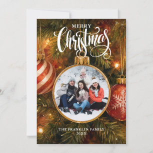 Festliche Weihnachtsbaumkugeln Foto Feiertagskarte