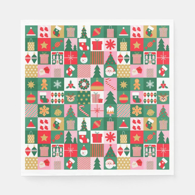 Festliche Weihnachtscollage mit Geschenken, Bäumen Serviette (Vorderseite)