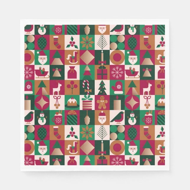Festliche Weihnachtscollage mit Geschenken, Bäumen Serviette (Vorderseite)